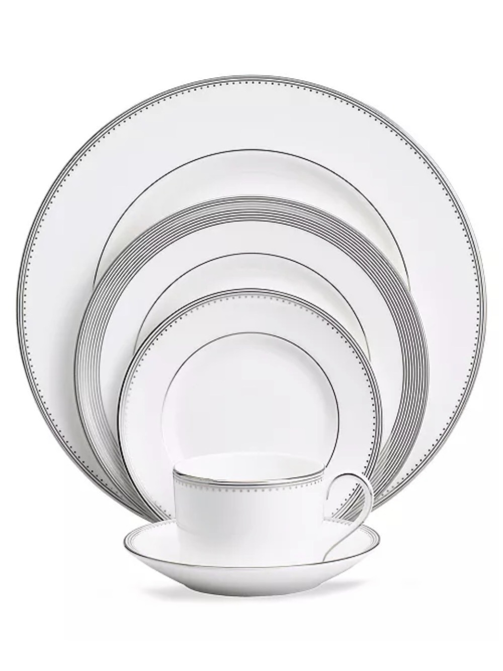 Vera Wang White Dinnerware Set with Silver Trim Set of 12